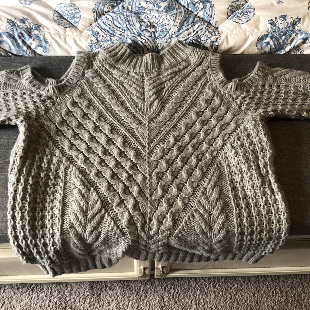 Express grey cropped sweater with shoulder cutouts